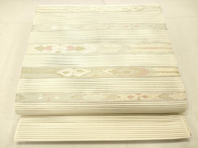 平和屋着物＊夏物 絽綴れ 八寸名古屋帯 横段文 金銀糸 正絹 逸品 DABC8204cm