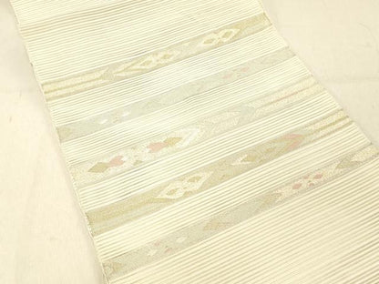 平和屋着物＊夏物 絽綴れ 八寸名古屋帯 横段文 金銀糸 正絹 逸品 DABC8204cm