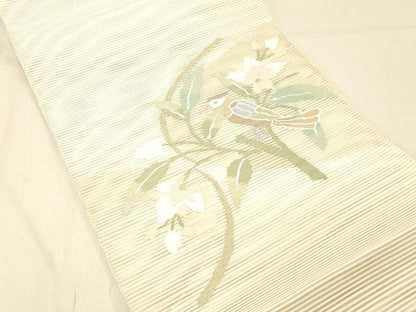 平和屋着物＊夏物 絽綴れ 太鼓柄袋帯 花鳥文 金銀糸 正絹 逸品 DABC8208cm