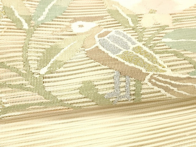 平和屋着物＊夏物 絽綴れ 太鼓柄袋帯 花鳥文 金銀糸 正絹 逸品 DABC8208cm