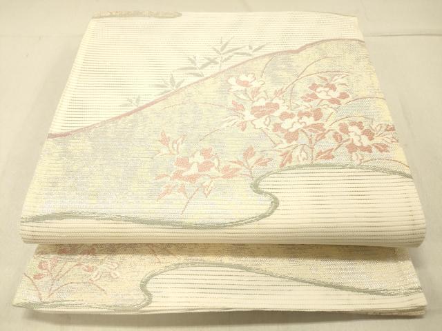 平和屋着物＊夏物 六通柄袋帯 草花文 銀糸 正絹 逸品 DABC8211cm