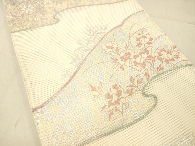 平和屋着物＊夏物 六通柄袋帯 草花文 銀糸 正絹 逸品 DABC8211cm
