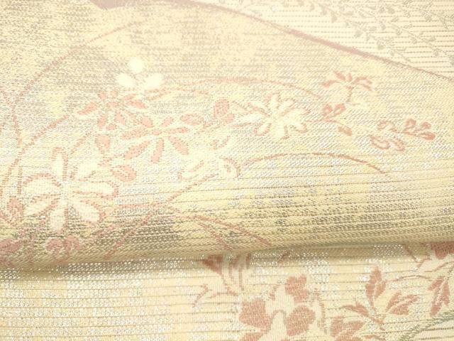 平和屋着物＊夏物 六通柄袋帯 草花文 銀糸 正絹 逸品 DABC8211cm