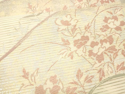平和屋着物＊夏物 六通柄袋帯 草花文 銀糸 正絹 逸品 DABC8211cm