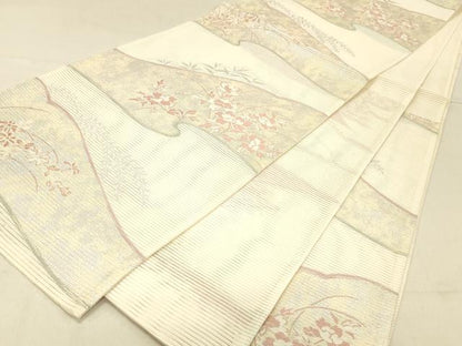 平和屋着物＊夏物 六通柄袋帯 草花文 銀糸 正絹 逸品 DABC8211cm
