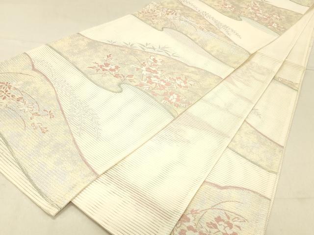 平和屋着物＊夏物 六通柄袋帯 草花文 銀糸 正絹 逸品 DABC8211cm