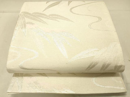 平和屋着物＊夏物 六通柄袋帯 流水笹の葉文 銀糸 正絹 逸品 DABC8213cm