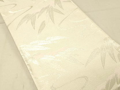 平和屋着物＊夏物 六通柄袋帯 流水笹の葉文 銀糸 正絹 逸品 DABC8213cm