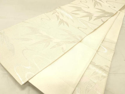 平和屋着物＊夏物 六通柄袋帯 流水笹の葉文 銀糸 正絹 逸品 DABC8213cm