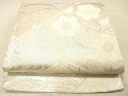 平和屋着物＊夏物 六通柄袋帯 流水花唐草文 銀糸 正絹 逸品 DABC8215cm