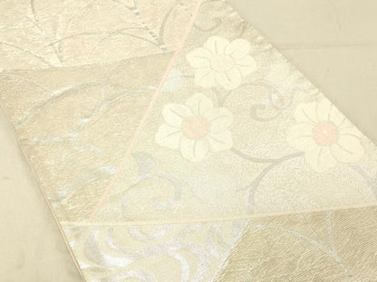平和屋着物＊夏物 六通柄袋帯 流水花唐草文 銀糸 正絹 逸品 DABC8215cm