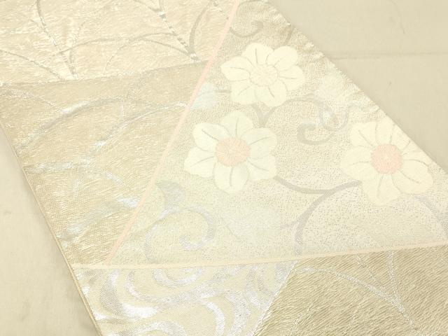 平和屋着物＊夏物 六通柄袋帯 流水花唐草文 銀糸 正絹 逸品 DABC8215cm