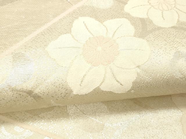 平和屋着物＊夏物 六通柄袋帯 流水花唐草文 銀糸 正絹 逸品 DABC8215cm