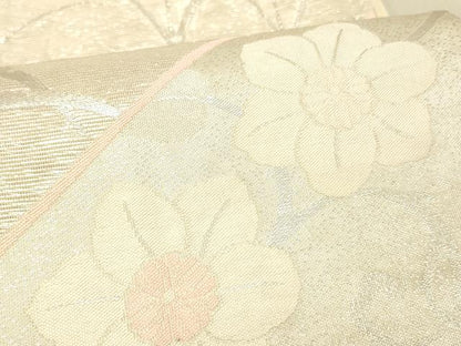 平和屋着物＊夏物 六通柄袋帯 流水花唐草文 銀糸 正絹 逸品 DABC8215cm