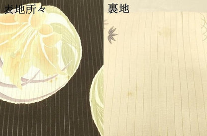 平和屋着物＊夏物　アンティーク　大正ロマン　両面　六通柄　京袋帯　引き抜き帯　絽縮緬　刺繍　流水花文　黒地　正絹　逸品　DABC8216cm