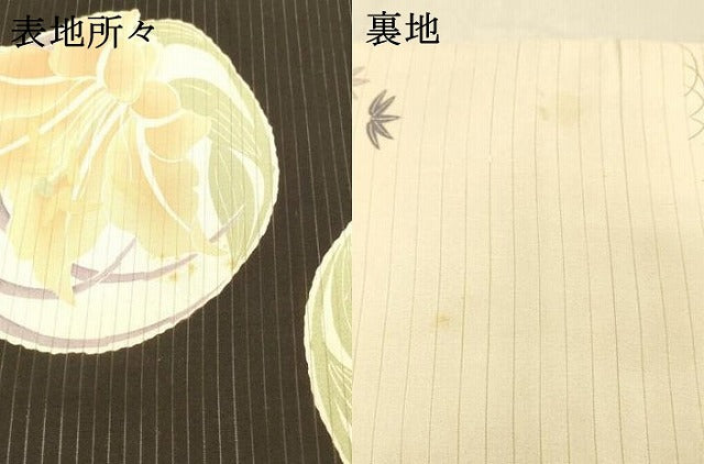 平和屋着物＊夏物　アンティーク　大正ロマン　両面　六通柄　京袋帯　引き抜き帯　絽縮緬　刺繍　流水花文　黒地　正絹　逸品　DABC8216cm
