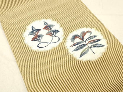平和屋着物＊夏物　絽綴れ　八寸名古屋帯　草花文　正絹　逸品　DABC8222cm