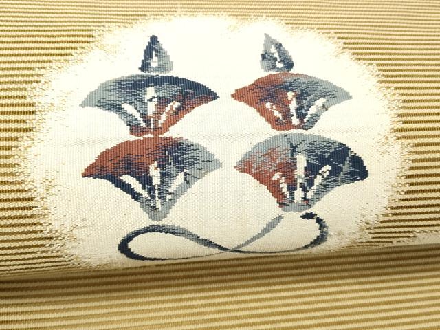 平和屋着物＊夏物　絽綴れ　八寸名古屋帯　草花文　正絹　逸品　DABC8222cm