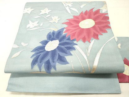 平和屋着物＊夏物 九寸名古屋帯 草花文 金銀糸 正絹 逸品 DABC8223cm