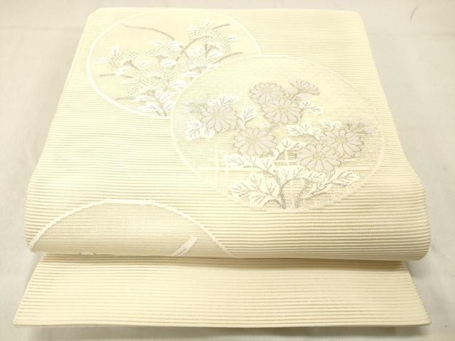 平和屋着物＊夏物 絽綴れ 太鼓柄袋帯 草花文 金銀糸 銀座秀粋 たとう紙付き 正絹 逸品 DABC8224cm