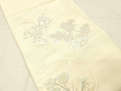 平和屋着物＊夏物 絽綴れ 太鼓柄袋帯 草花文 金銀糸 銀座秀粋 たとう紙付き 正絹 逸品 DABC8224cm