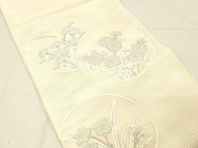 平和屋着物＊夏物 絽綴れ 太鼓柄袋帯 草花文 金銀糸 銀座秀粋 たとう紙付き 正絹 逸品 DABC8224cm