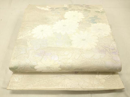 平和屋着物＊夏物 六通柄袋帯 草花文 銀糸 正絹 逸品 DABC8225cm