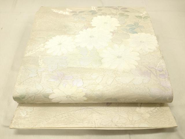 平和屋着物＊夏物 六通柄袋帯 草花文 銀糸 正絹 逸品 DABC8225cm