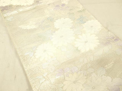 平和屋着物＊夏物 六通柄袋帯 草花文 銀糸 正絹 逸品 DABC8225cm