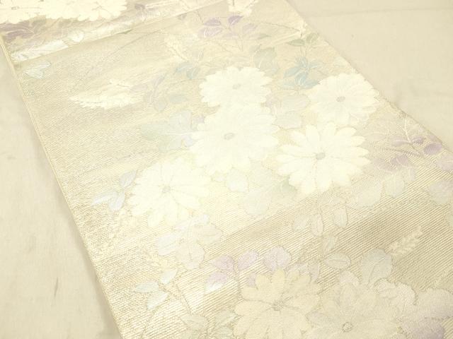 平和屋着物＊夏物 六通柄袋帯 草花文 銀糸 正絹 逸品 DABC8225cm