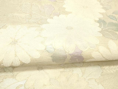 平和屋着物＊夏物 六通柄袋帯 草花文 銀糸 正絹 逸品 DABC8225cm