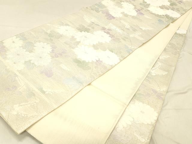 平和屋着物＊夏物 六通柄袋帯 草花文 銀糸 正絹 逸品 DABC8225cm
