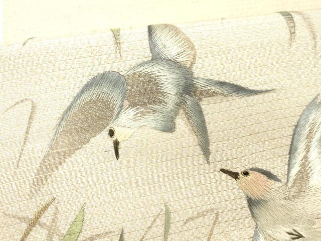 平和屋着物＊夏物　アンティーク　大正ロマン　丸帯　手刺繍　絽縮緬　飛鳥草葉文　金銀糸　正絹　逸品　DABC8226cm