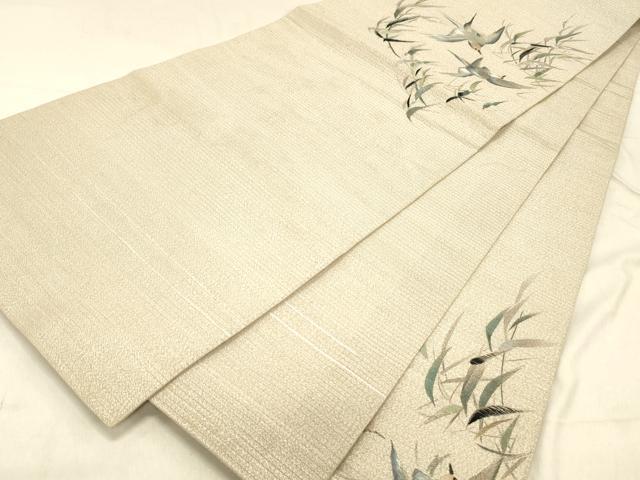 平和屋着物＊夏物　アンティーク　大正ロマン　丸帯　手刺繍　絽縮緬　飛鳥草葉文　金銀糸　正絹　逸品　DABC8226cm