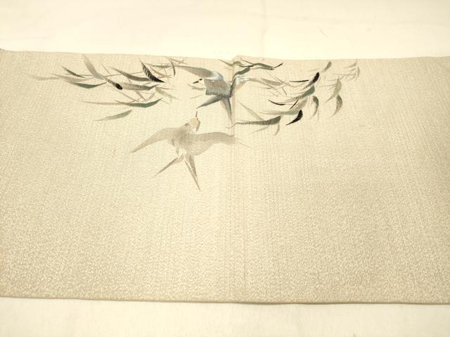 平和屋着物＊夏物　アンティーク　大正ロマン　丸帯　手刺繍　絽縮緬　飛鳥草葉文　金銀糸　正絹　逸品　DABC8226cm