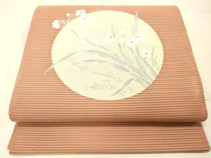 平和屋着物＊夏物 絽綴れ 八寸名古屋帯 草花丸文 金銀糸 正絹 逸品 DABC8228cm