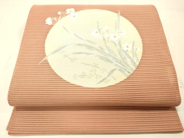 平和屋着物＊夏物 絽綴れ 八寸名古屋帯 草花丸文 金銀糸 正絹 逸品 DABC8228cm