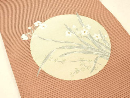 平和屋着物＊夏物 絽綴れ 八寸名古屋帯 草花丸文 金銀糸 正絹 逸品 DABC8228cm