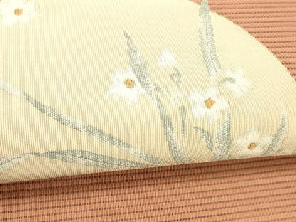 平和屋着物＊夏物 絽綴れ 八寸名古屋帯 草花丸文 金銀糸 正絹 逸品 DABC8228cm