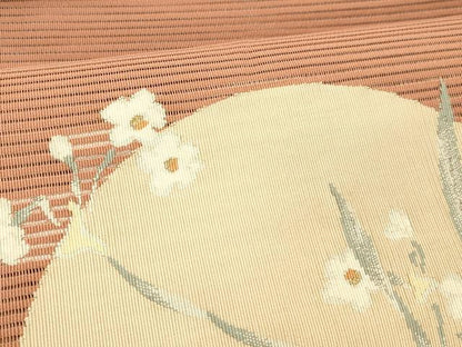 平和屋着物＊夏物 絽綴れ 八寸名古屋帯 草花丸文 金銀糸 正絹 逸品 DABC8228cm