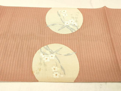 平和屋着物＊夏物 絽綴れ 八寸名古屋帯 草花丸文 金銀糸 正絹 逸品 DABC8228cm