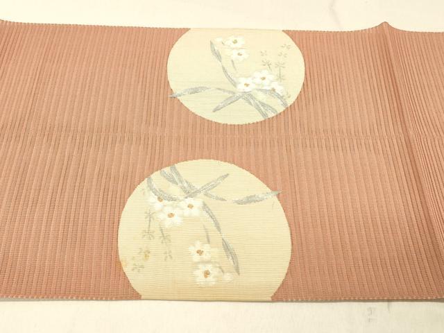 平和屋着物＊夏物 絽綴れ 八寸名古屋帯 草花丸文 金銀糸 正絹 逸品 DABC8228cm