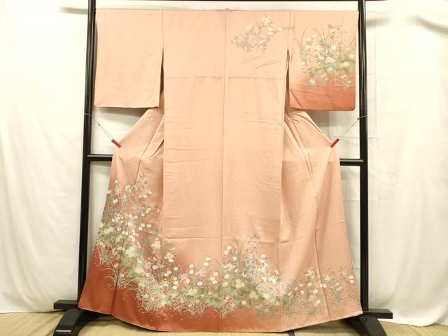 平和屋着物■訪問着 草花文 暈し染め 金彩 正絹 逸品 DABC8242cm
