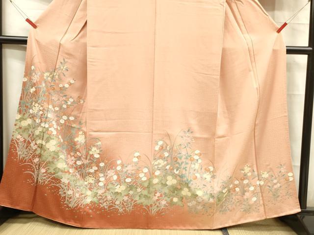 平和屋着物■訪問着 草花文 暈し染め 金彩 正絹 逸品 DABC8242cm