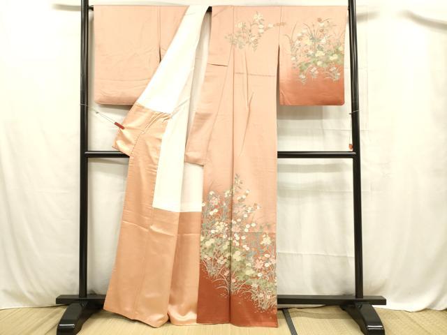 平和屋着物■訪問着 草花文 暈し染め 金彩 正絹 逸品 DABC8242cm