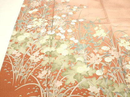 平和屋着物■訪問着 草花文 暈し染め 金彩 正絹 逸品 DABC8242cm
