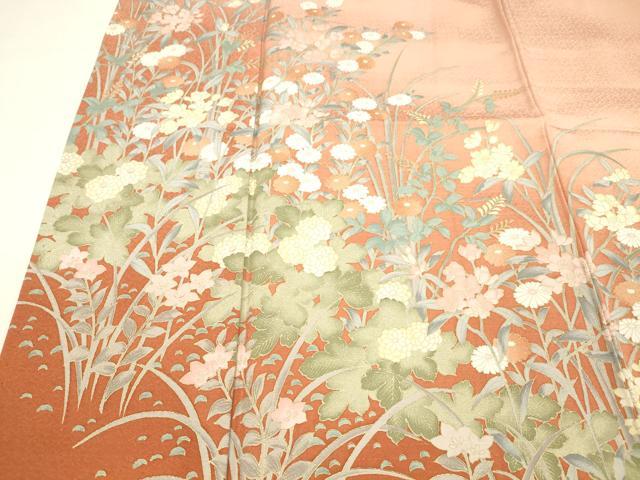 平和屋着物■訪問着 草花文 暈し染め 金彩 正絹 逸品 DABC8242cm