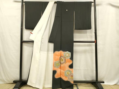平和屋着物■豪華黒留袖 駒刺繍 吉祥花蝶文 暈し染め 金銀彩 正絹 逸品 DABC8265cm