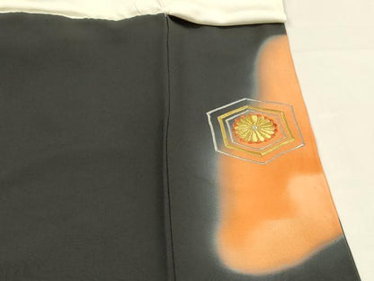 平和屋着物■豪華黒留袖 駒刺繍 吉祥花蝶文 暈し染め 金銀彩 正絹 逸品 DABC8265cm