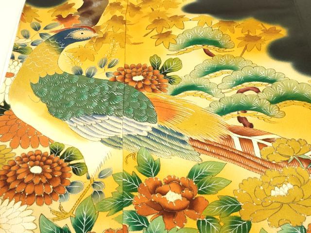 平和屋着物■豪華黒留袖 手描き 刺繍 孔雀草花文 暈し染め 金銀彩 正絹 逸品 DABC8266cm
